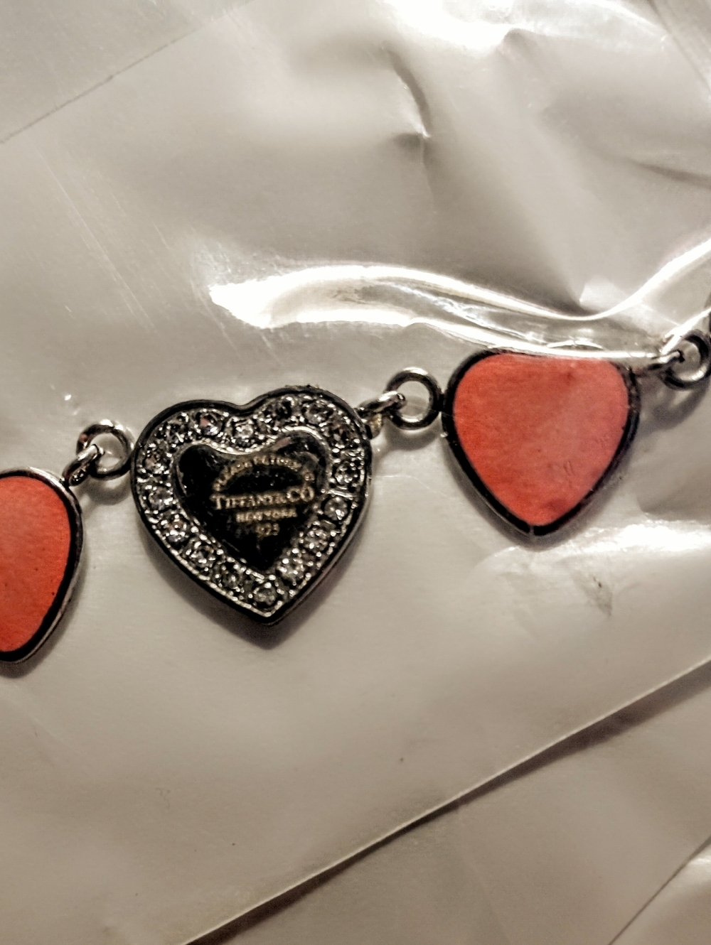 💎🩷*LUXURY* Tiff Fam Sterling 9.25 PINK Hearts with CRYSTALS Link BraceleT💎🩷 - Picture 3 of 3